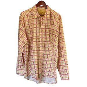 Tommy Bahama Long Sleeve White Red Yellow Button Down Shirt Linen Men's XL